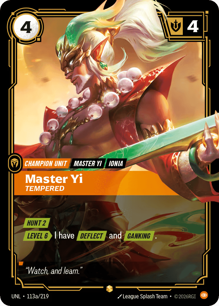 Master Yi, Tempered (Alternate Art) [UNL 113a/219] (Foil)