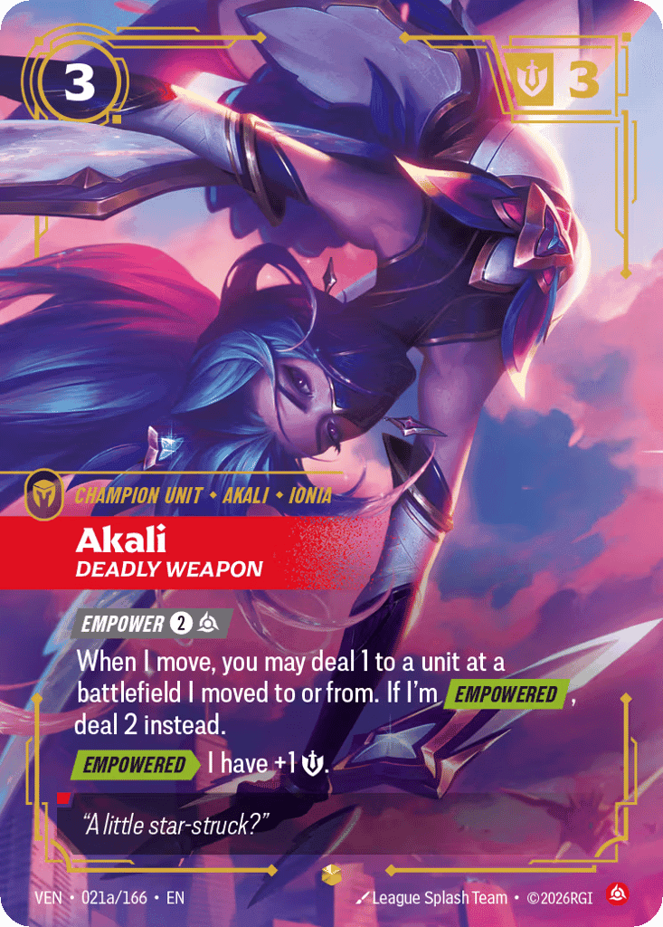 Akali, Deadly Weapon (Alternate Art) [VEN 021a/166] (Foil)