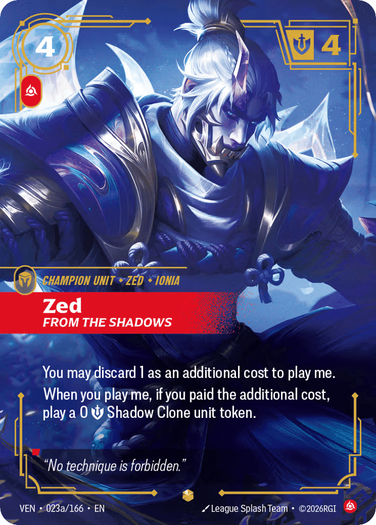 Zed, From the Shadows (Alternate Art) [VEN 023a/166] (Foil)